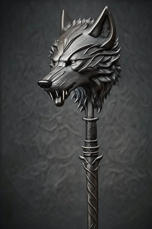 metal staff with wolf head