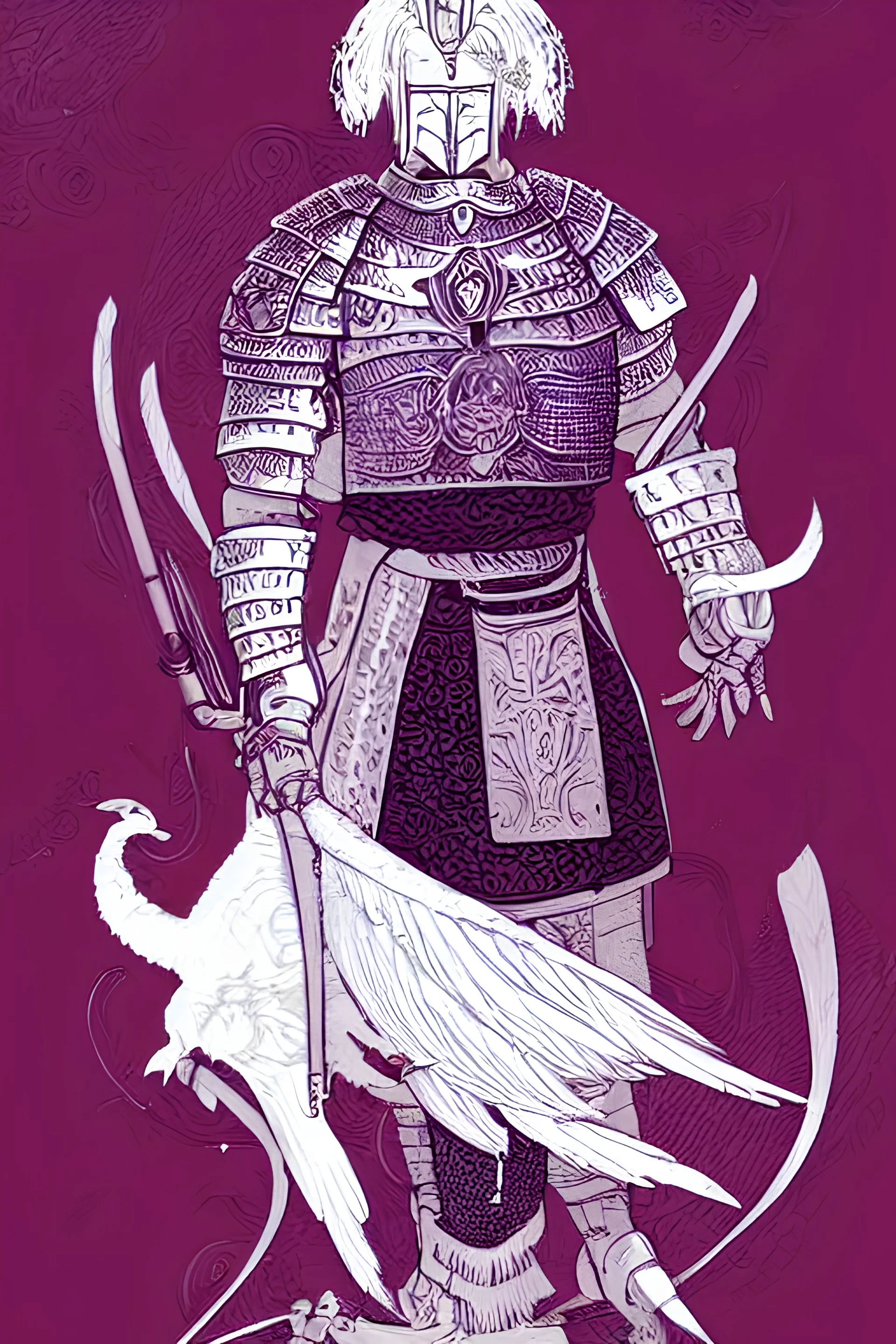 beautiful illustration of a white haired knight with a falcon armor, in the style victo ngai and sam guay and moebius, vibrant moody colors, trending on artstation