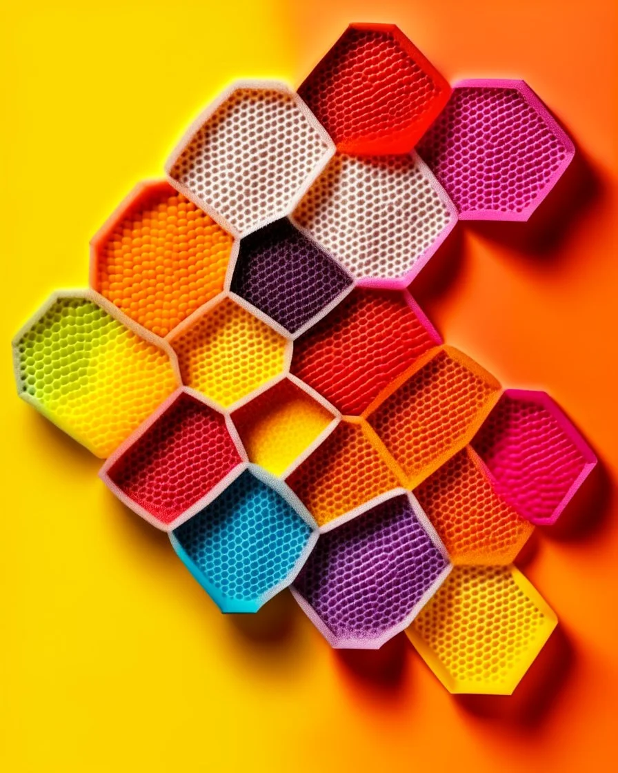 honeycombs of different colors and different sizes design layout