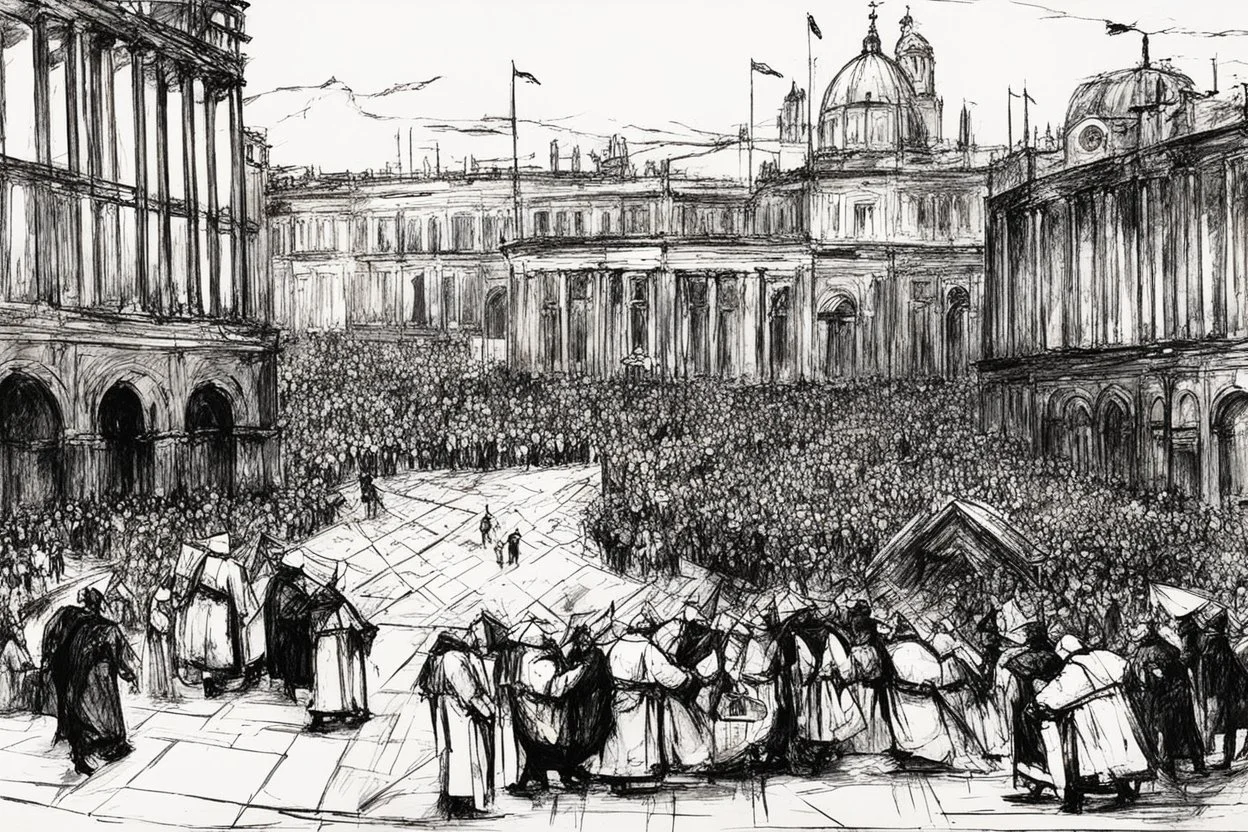 an illustration for the comic "the Pope's betrayal" by Jean-Paul Riopelle