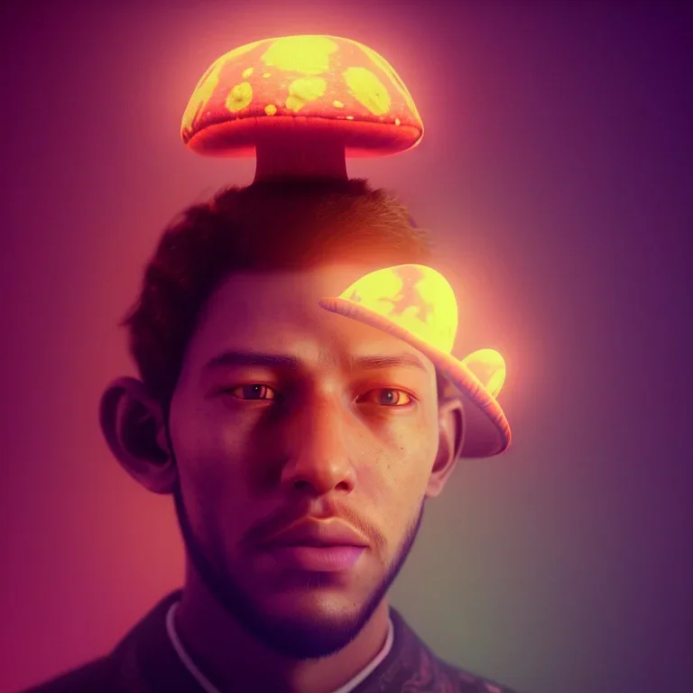 Portrait of a young man with a magic mushroom on his head, psychedelic style, 8k, HD, cinematography, photorealistic, Cinematic, Color Grading, Ultra-Wide Angle, Depth of Field, hyper-detailed, beautifully color-coded, insane details, intricate details, beautifully color graded, Cinematic, Color Grading, Editorial Photography, Depth of Field, DOF, Tilt Blur, White Balance, 32k, Super-Resolution, Megapixel, ProPhoto RGB, VR, Halfrear Lighting, Backlight, Nat