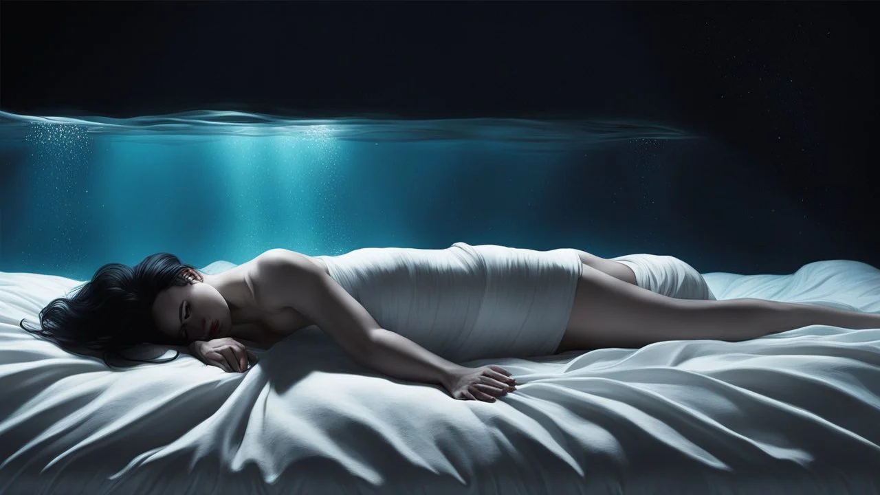 On all fours atop the mattress, the creature hovered just beyond the sleeper’s awareness. She was slender and lithe, her form unmistakably feminine, though something about her proportions felt slightly wrong — too fluid, too deliberate, like a thought pretending to be flesh. Dark hair spilled over her shoulders, drifting as if underwater. Her eyes, wide and luminous, reflected no light, only intent.