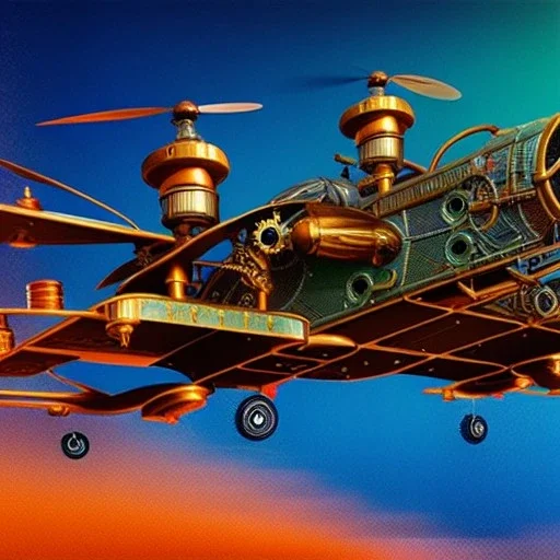 fullbody Drawing of 'sketch of Steampunk Air Vehicles',intricate detail,andrea bonelli,Kilian Eng,Ohrai,evan lee,Aleksandr Sidelnikov,KyuYong Eom,three quarters frontal aerial view,toned colors,16k