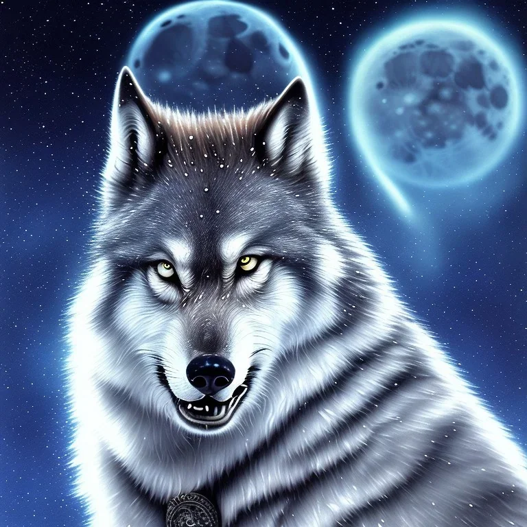 defined, real lone wolf profile. cosmic spirit animal guide. smiling. the full moon at night. winter lightning. watermark. by jane goodall.