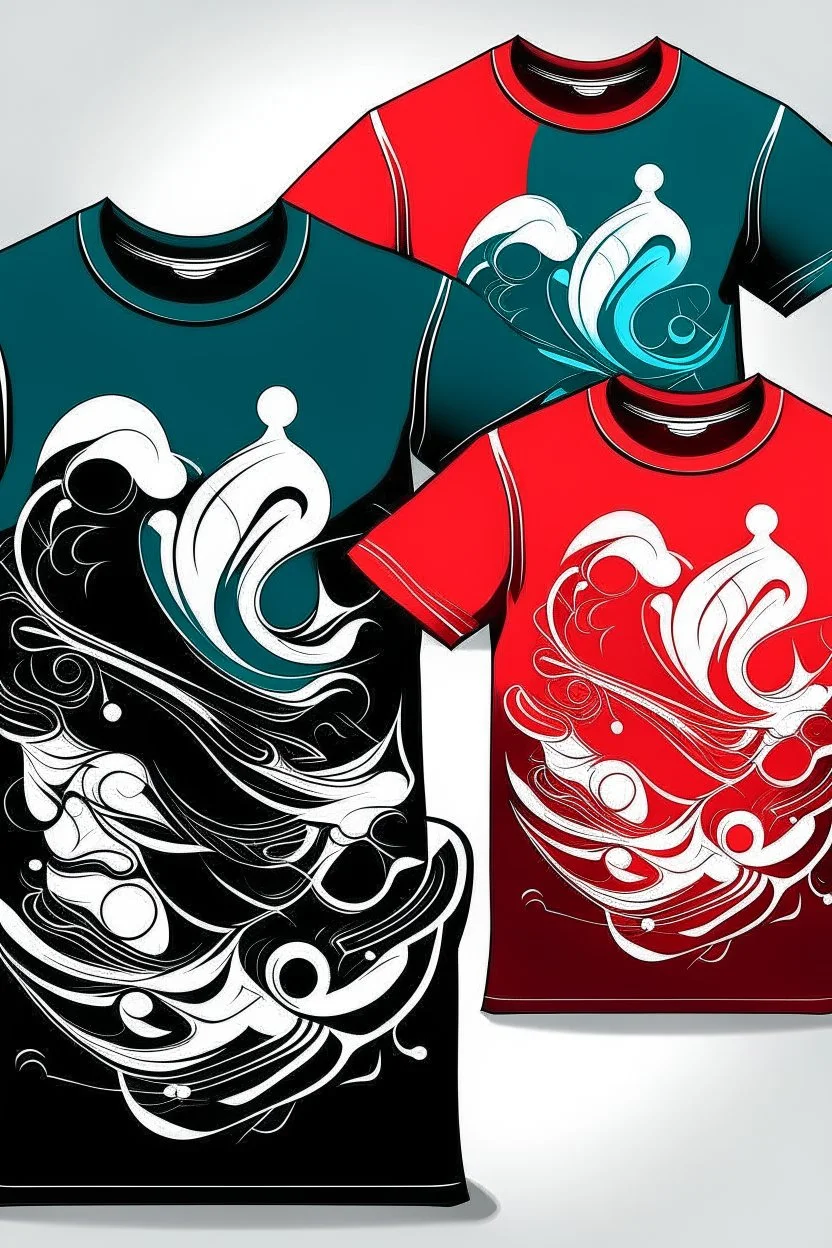 Choose two contrasting colors. Design a t-shirt using vector graphics that play with these two tones, creating depth, shadows, and highlights.