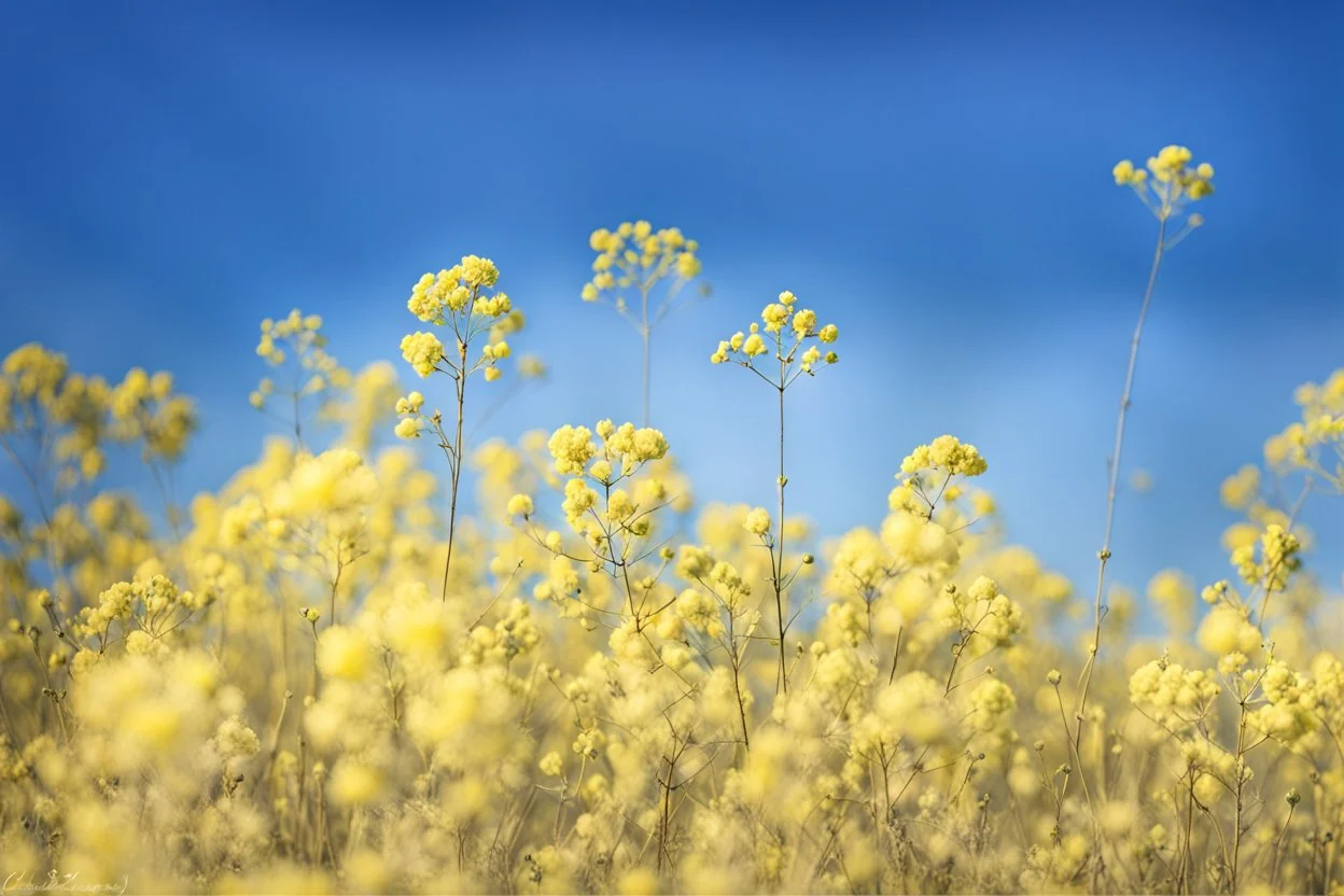 bottom is detailed canola, top is sky, photography,