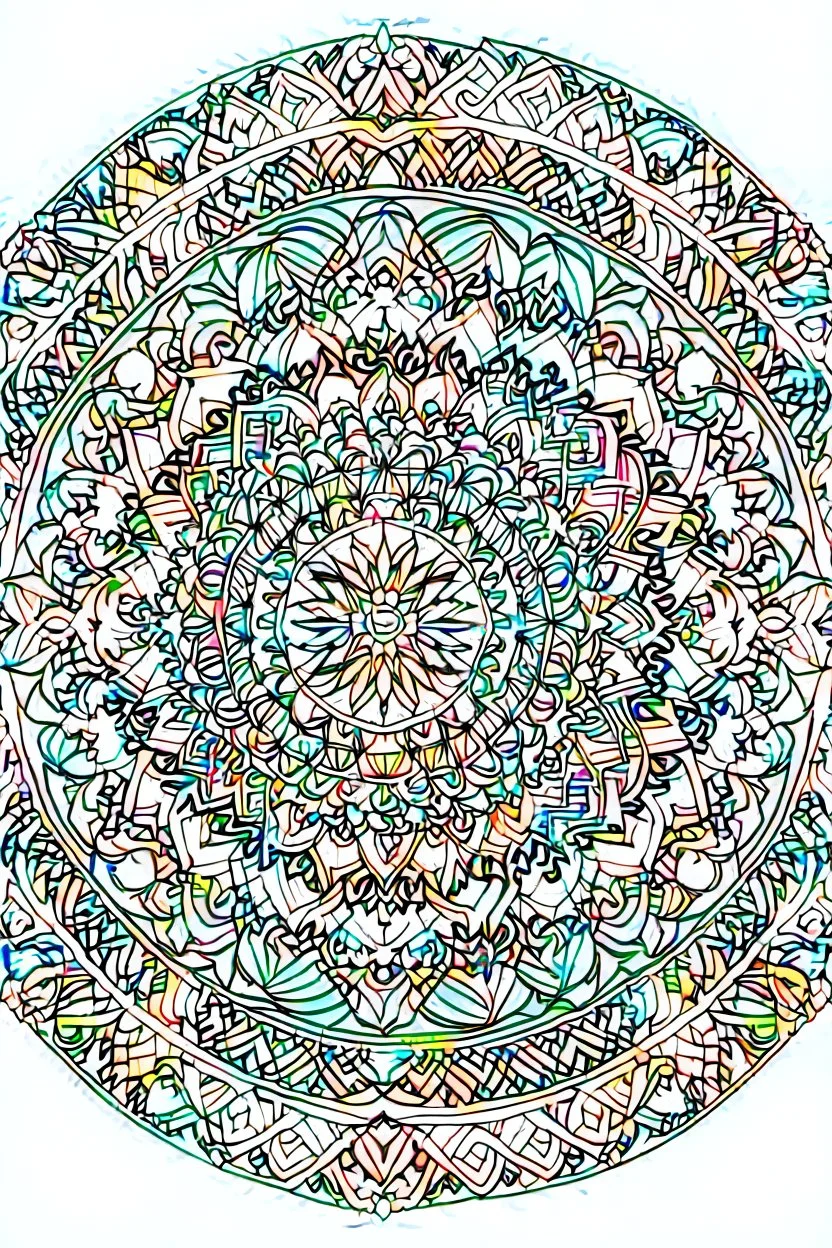 kids coloring page, mandala fully on page symmetrical, cartoon style, thick lines, low detail, no shading