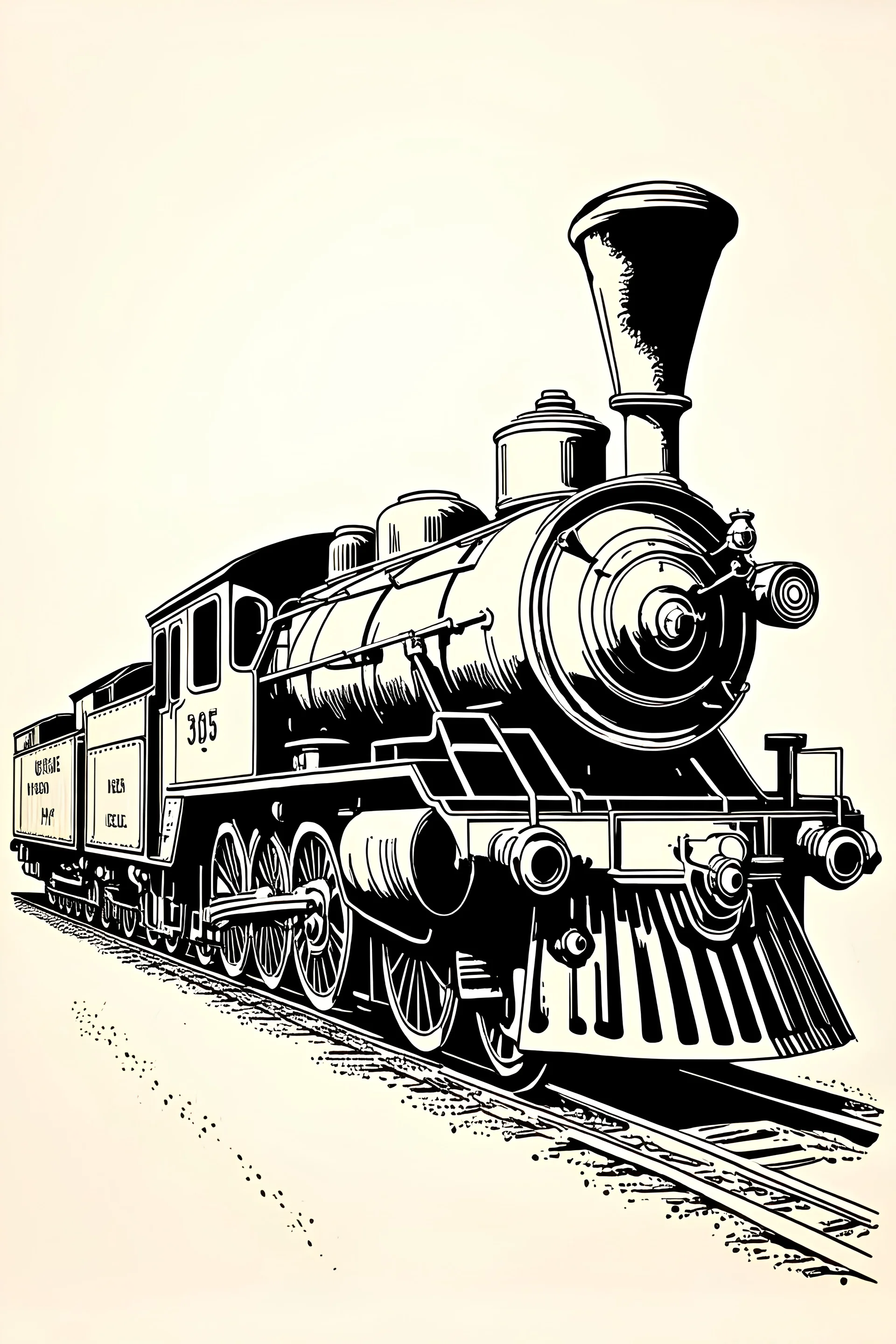 create a line art bold scetch Old Steam Locomotive