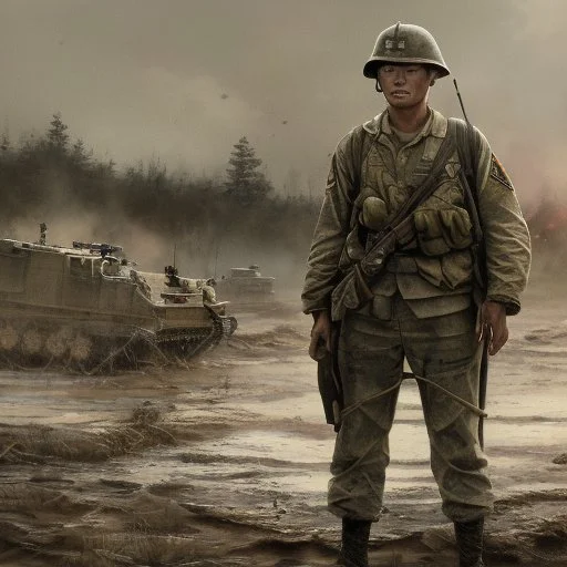 “4Forty2nd” tells the harrowing true story of the US Army's 442nd Regimental Combat Team — a unit composed almost exclusively of Japanese-American soldiers who heroically battled their way through the notoriously well-defended Axis frontlines during the Anzio campaign of World War II and beyond. All the action and emotion of the wartime narrative is brought to life in vivid details by comic artist Tony Moy. comic watercolor illustrations,masterpiece, best quality, colorful paint, swirling 