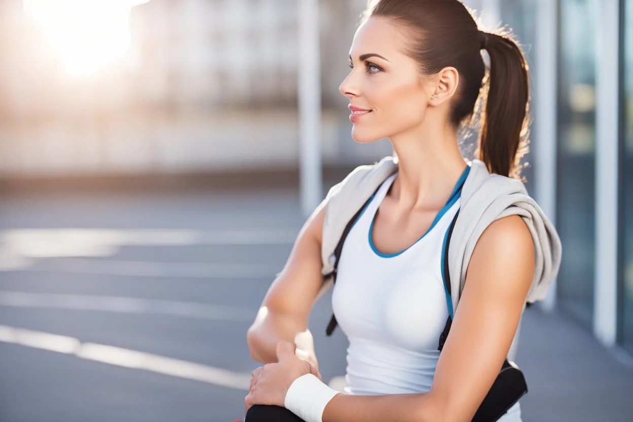 cute brunette woman listening a training in sunshine