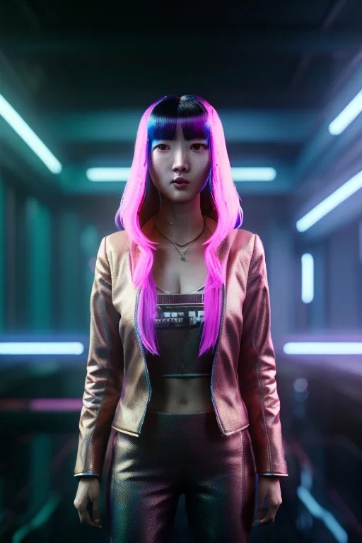 Blade runner portrait, Asian cyber woman:: symmetry photography, cyberpunk, pink hair, makeup, long line eye, light iris, :: latex coat :: cinematic, Ultra realistic, dark scene, soft color, highly detailed, unreal engine 5, RTX, ultra detail, 3d, finely drawn, high definition.