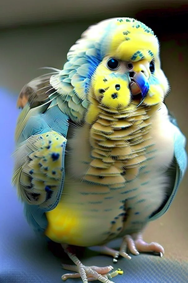 A very disfigured but weirdly cute budgie