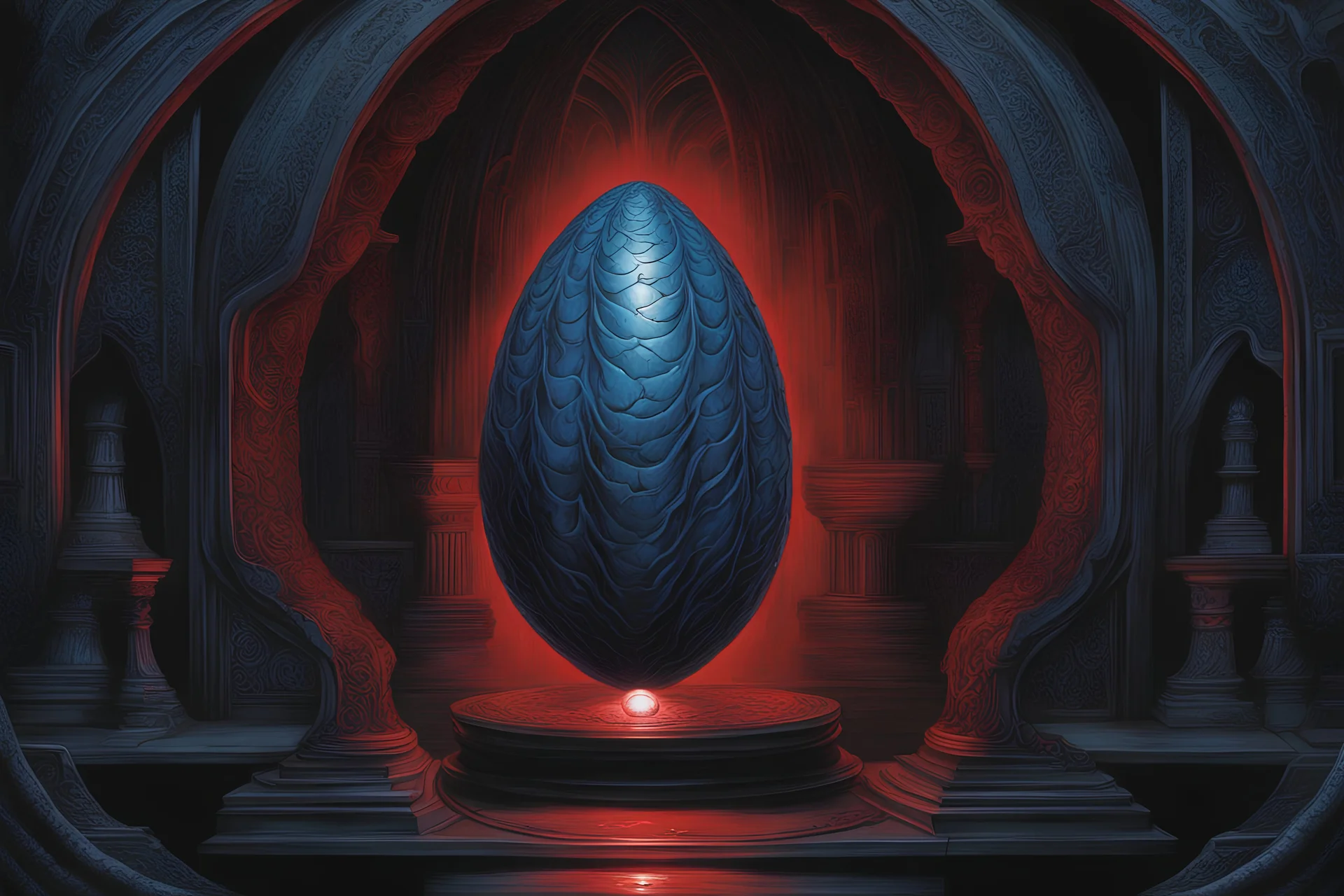 a blue dragonegg full of red lightning. h. r. giger. dark horror setting. painted by Anne Stokes, Mark Brooks and Dan Mumford, comic book art, perfect, smooth