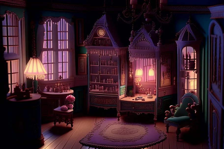 A Victorian doll's house in the play room, cinematic lighting, very detailed