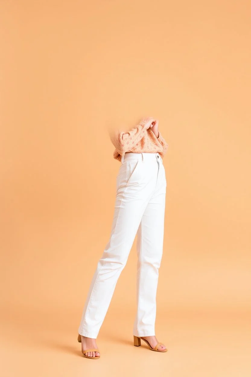 simple background a beautiful young lady wearing pretty pants and blouse standing gracefully