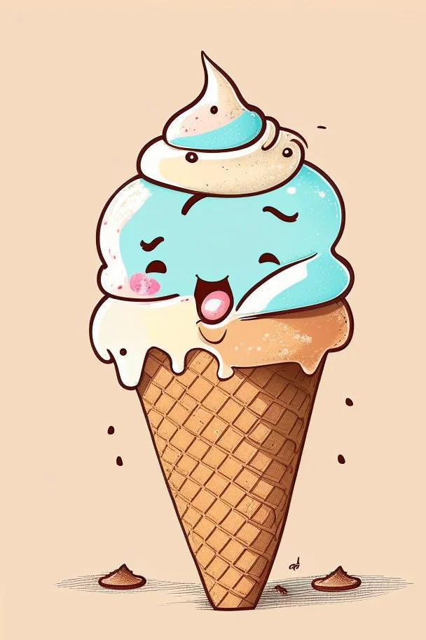 Cute ice cream monochrome kawaii character Vector Image