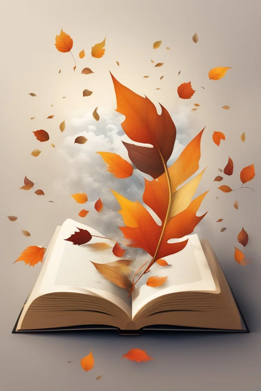 square logo , landscape with leaf fall, flying leaves in the book