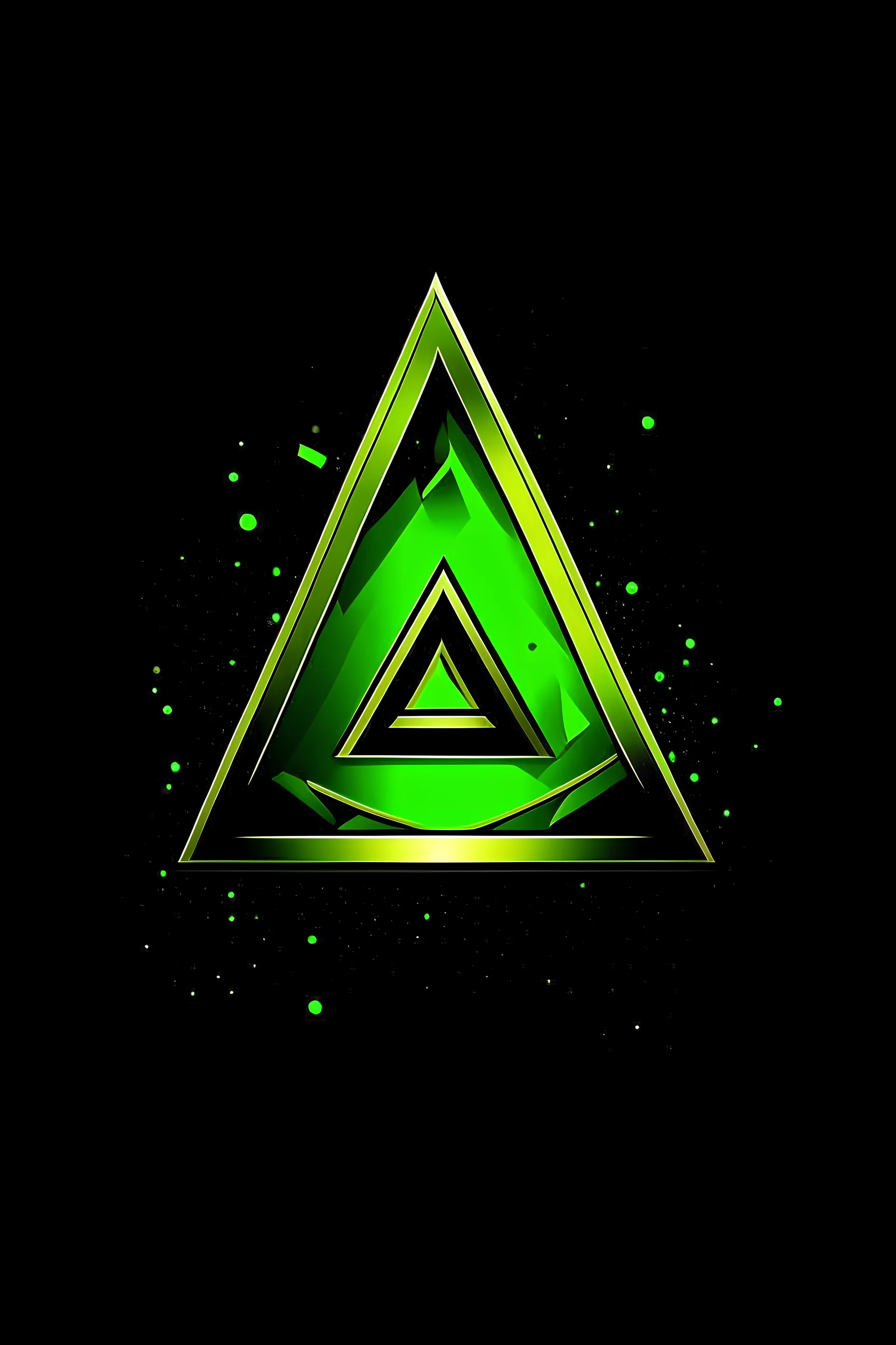 create a logo of a nightclub, the main color is green and it has to be in the shape of a triangle, use also black and gold, the name of the club is ASTERIA