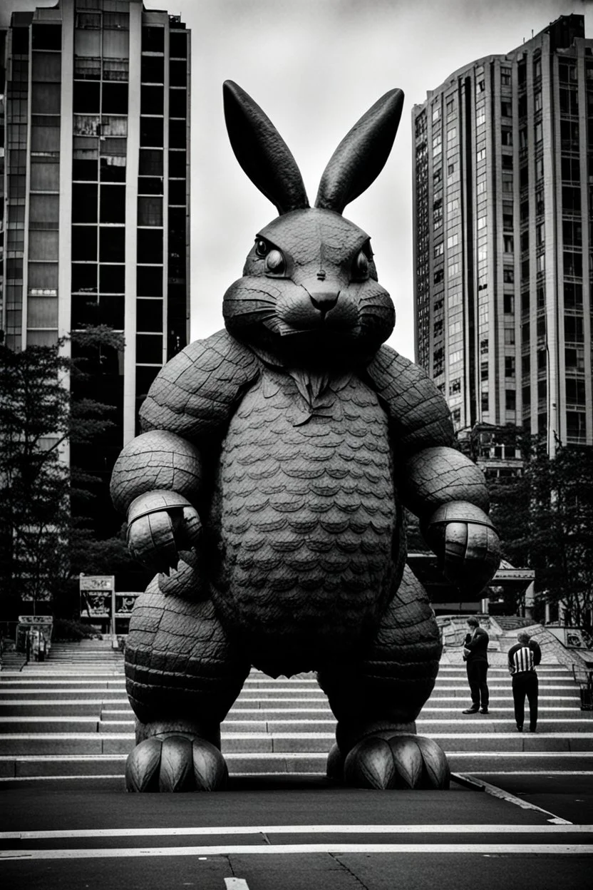 Giant rabbit kaiju. Photograph.