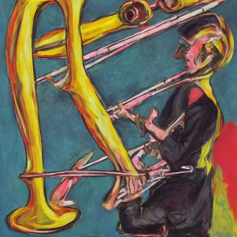 trombonist dancing with trombone expressionism