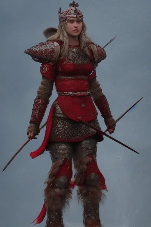 highly detailed girl viking queen, red glass armor, cinematic lighting, 4k, 8k, octane render, digital concept art, trending on artstation, pinterest, extremely detailed, ambient lighting.