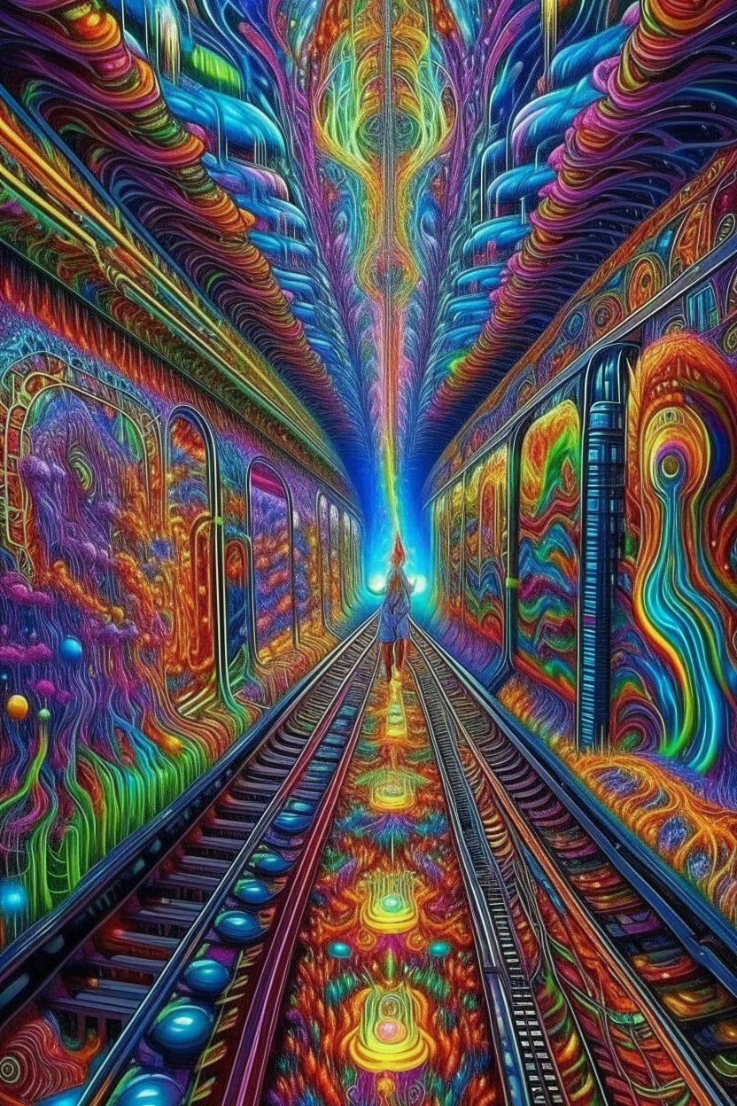 on a psycodelic acid trip heading out of the 5th dimension into space time where all material is warping seeing strange every day household items melting with the speed of light