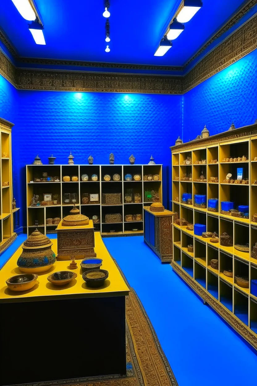 The bazaar in the museum has blue walls