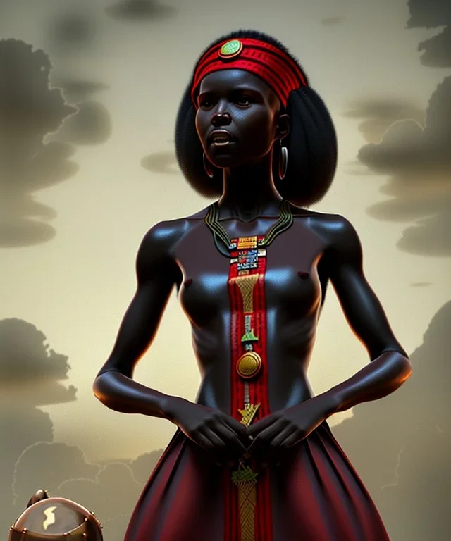 Negra Francisca, beautiful, African slave, simple red fabric dress, long black hair, red headband, head and shoulders portrait, 8k resolution concept art portrait by Greg Rutkowski, Unreal Engine 5 volumetric lighting