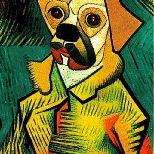 Retrato de un perro de cuarenta y seis años con canas y barba de nombre Jacobo Santiago Mozos de estilo Vincent van Gogh