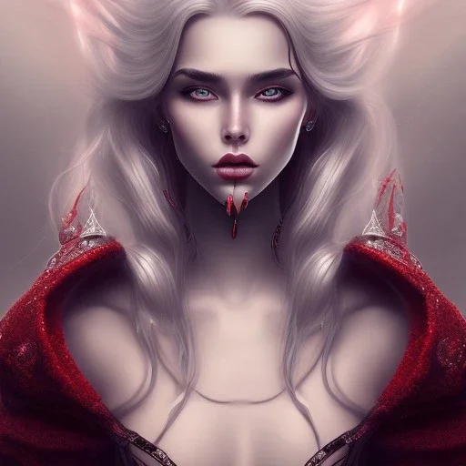 fantasy setting, woman, red and white hair