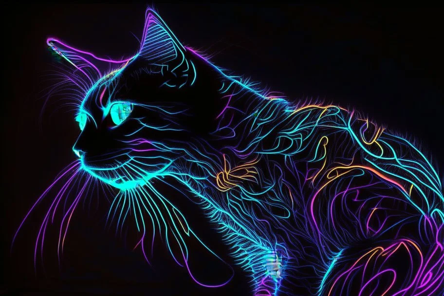 Black light art, neon cat