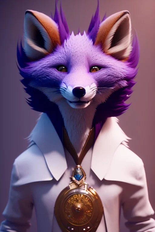 award winning portrait of a male anthropomorphic purple fox long vblack hair. character design by cory loftis, fenghua zhong, ryohei hase, ismail inceoglu and ruan jia. unreal engine 5, artistic lighting, highly detailed, photorealistic, fantasy