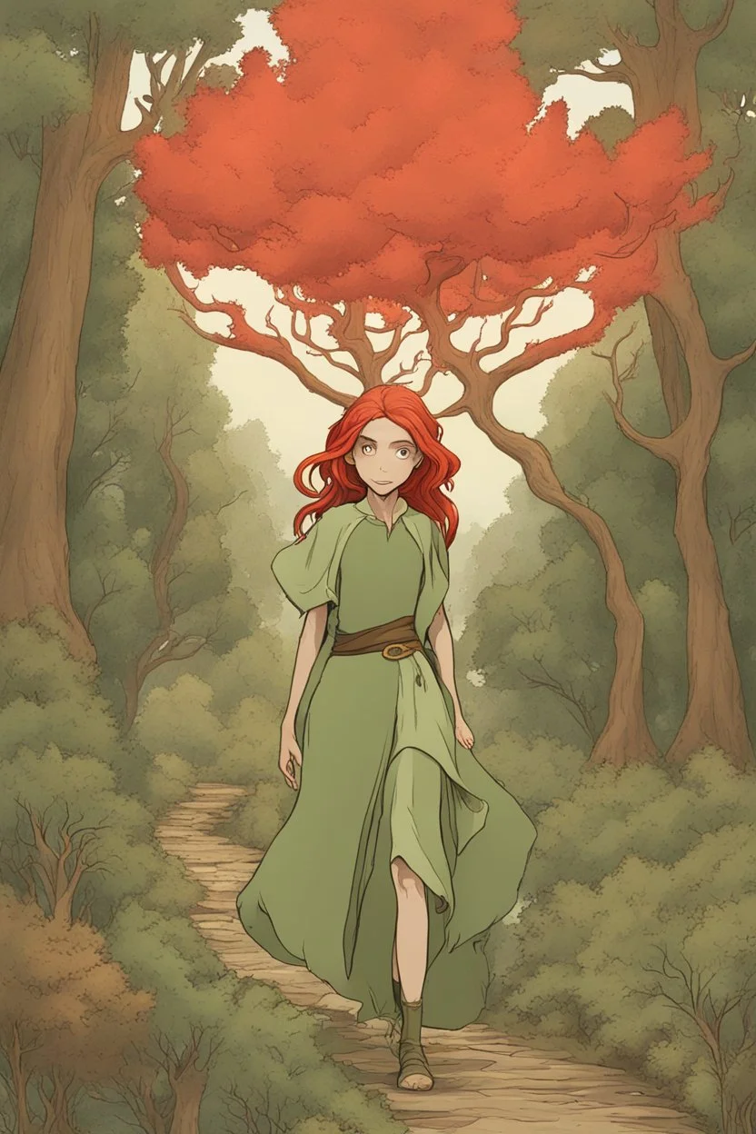 [Disenchantment, Elfo] Deep within the lush and vibrant forest of Elfwood, where towering trees stretched their canopies towards the heavens, a small and peculiar figure moved with cautious steps. This was Elfo, the elf-like creature with rosy cheeks, a perpetually naive demeanor, and a shock of fiery red hair that stood out like a beacon in the enchanted woods. Elfo was on his latest adventure, an expedition to uncover the mysteries of the great forest that had sheltered his fellow elves for