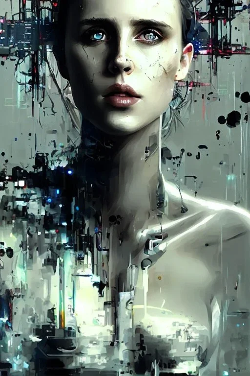 Danish singer MØ face,Abstract Yoji Shinkawa,cyberpunk,