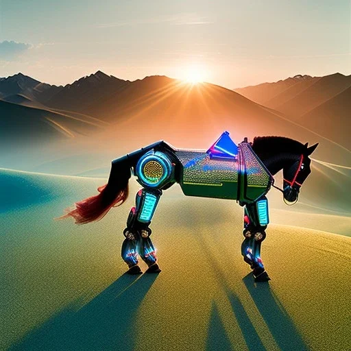 fullbody Drawing of 'Robot Horse',intricate detail,andrea bonelli,Kilian Eng,Ohrai,evan lee,Aleksandr Sidelnikov,KyuYong Eom,three quarters frontal aerial view,toned colors,16k