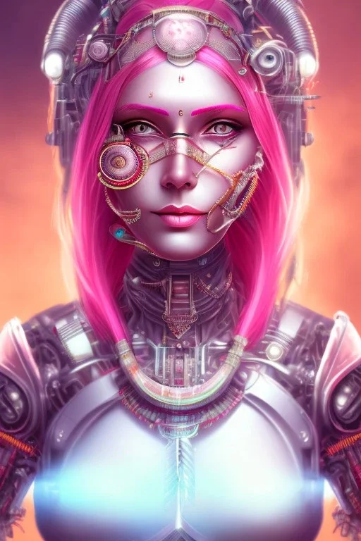 cyborg, indian woman, pink hair, perfekt eyes, smile, real