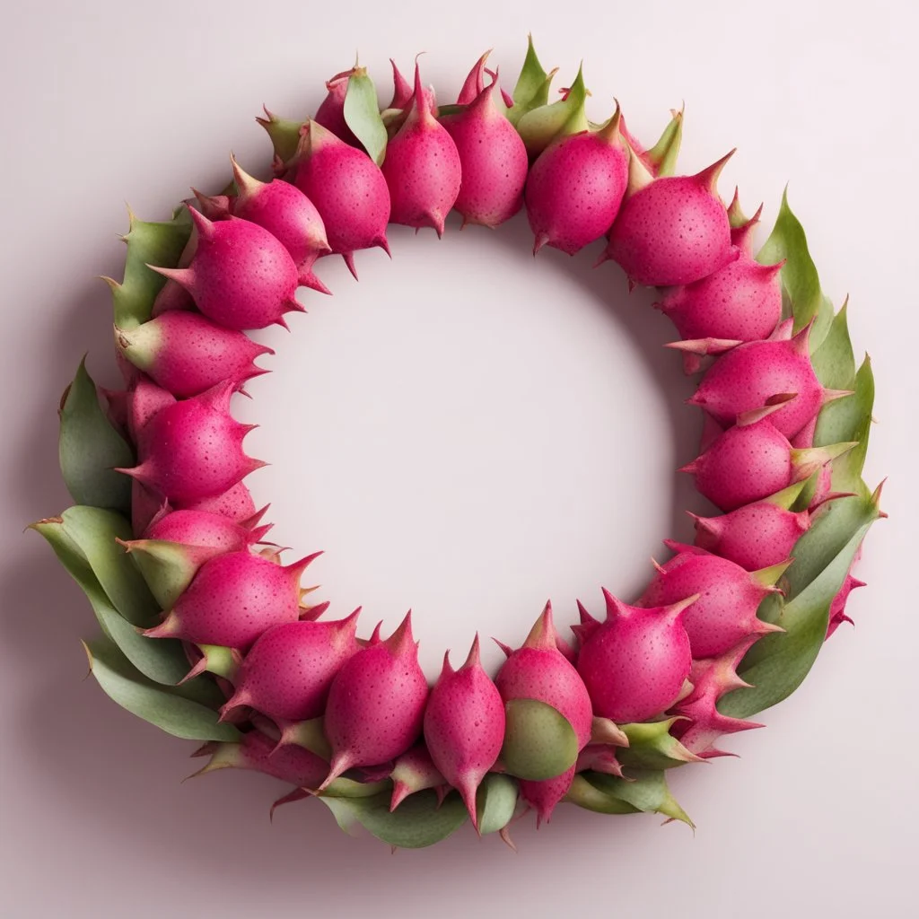 Round picture frame in the colors of dragon fruit on a light background to remove