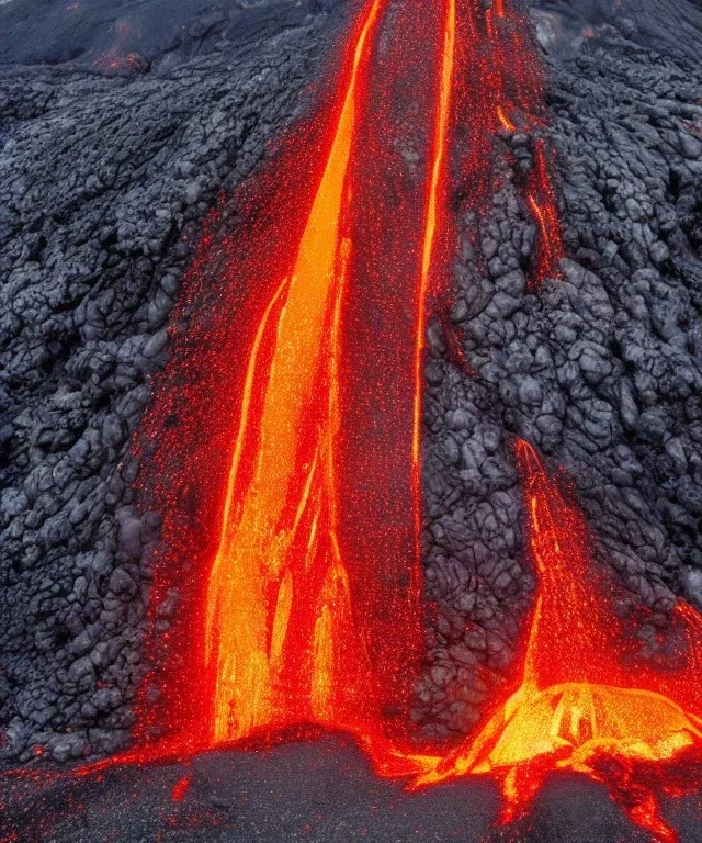 festive holiday “Christmas tree” surrounded by lava in a volcano