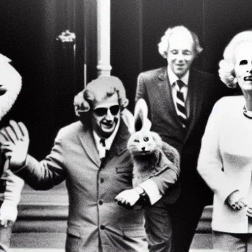 Eerie photo Jimmy saville Margaret Thatcher fox and rabbit ears