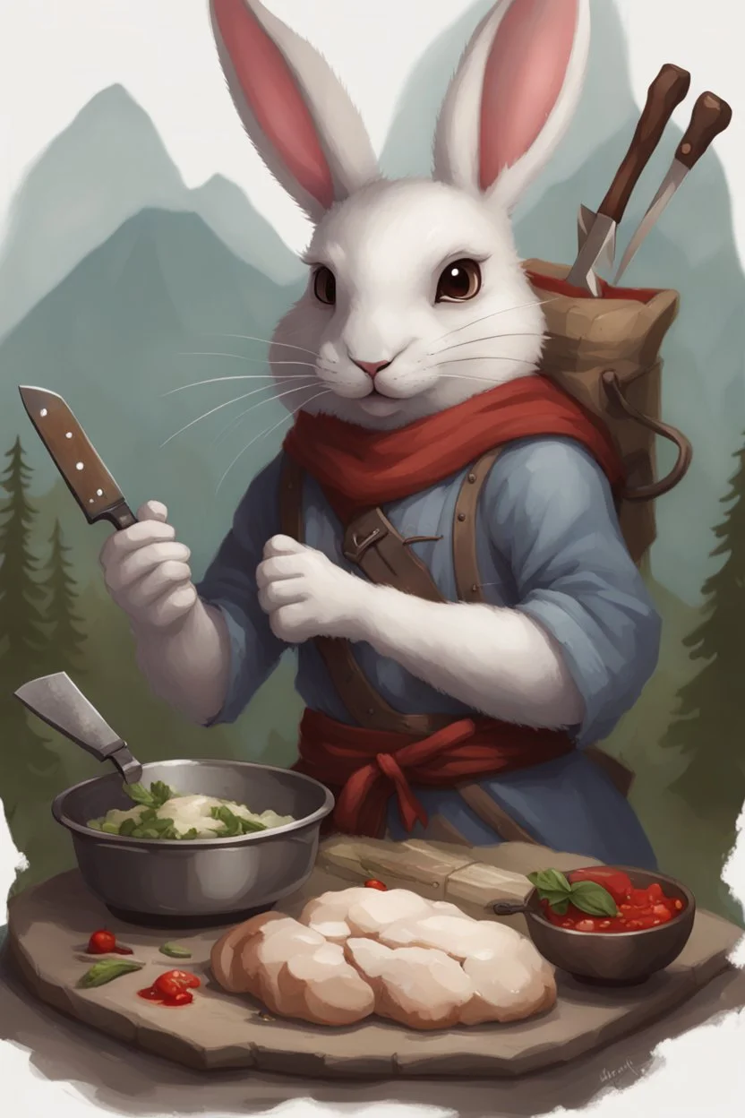 holy bunny with cooking knife dnd realism art adventurer