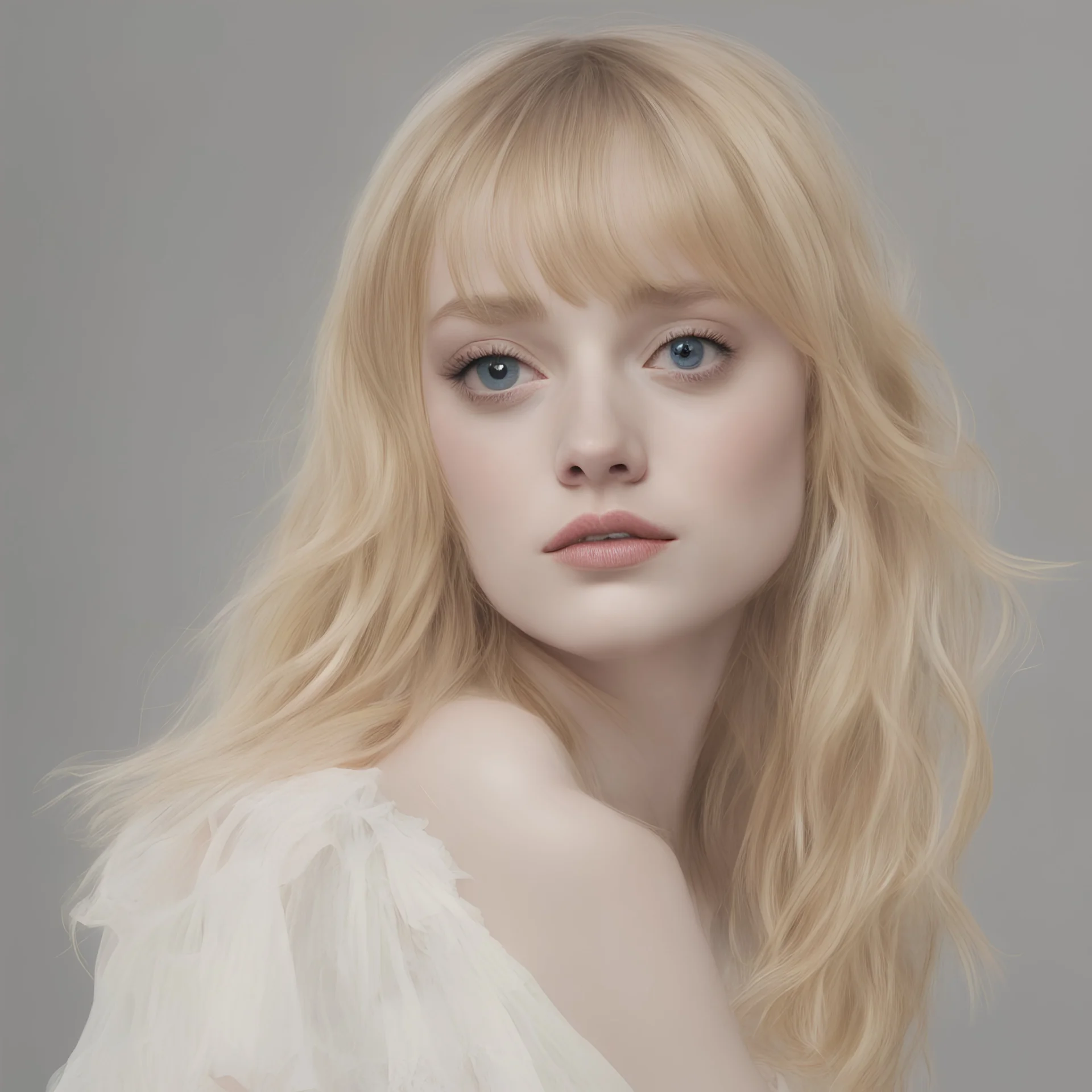 Dakota fanning in the style of René Gruau