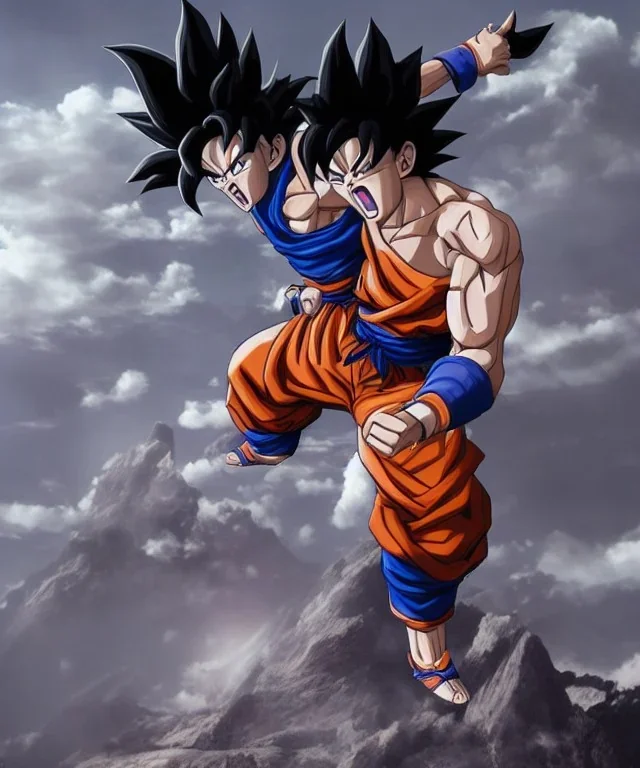 Goku, avatar style, fighting pose, muscular body, shirtless, volumetric details, hyper realism, unreal engine 5