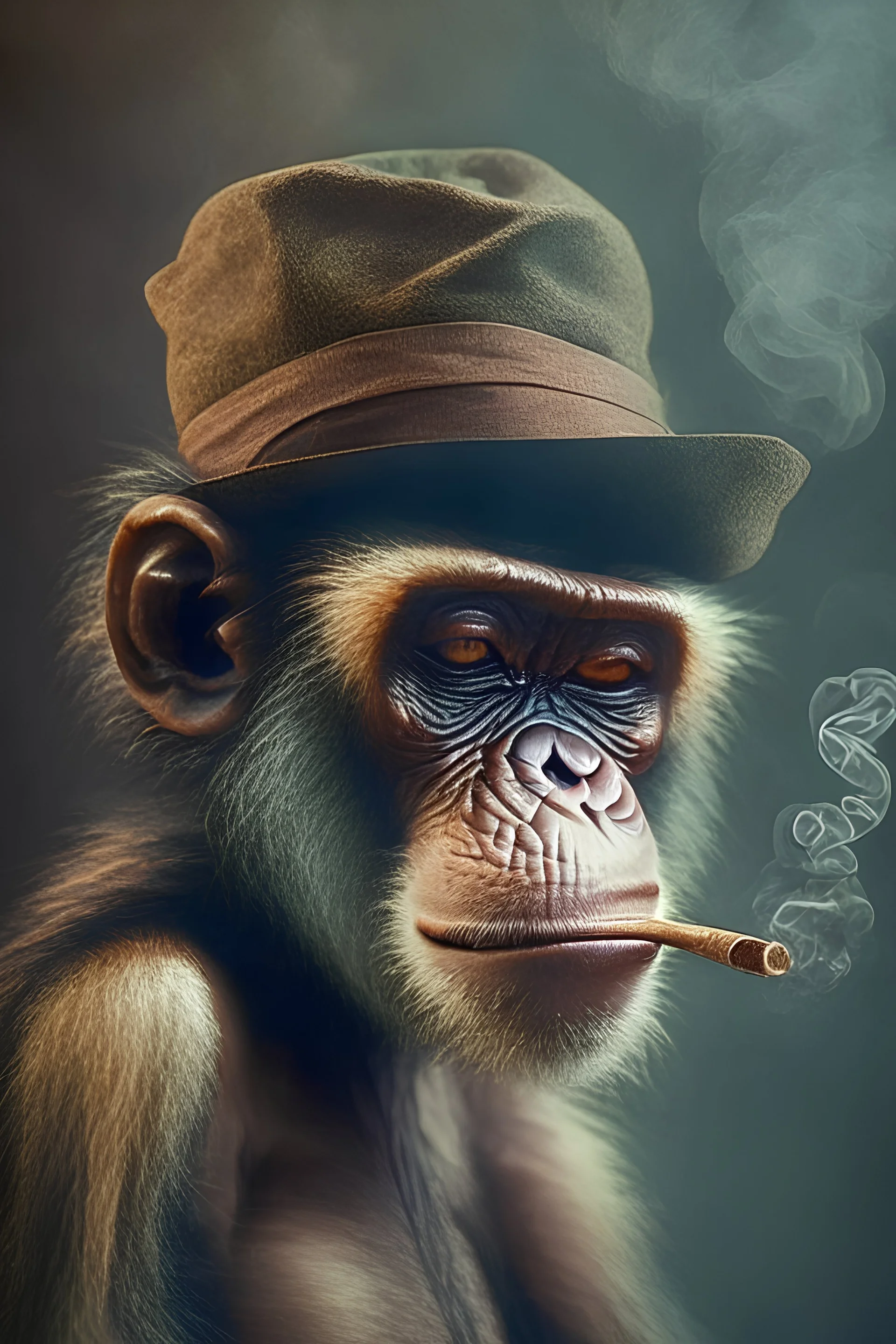 smoking monkey and it wear hat