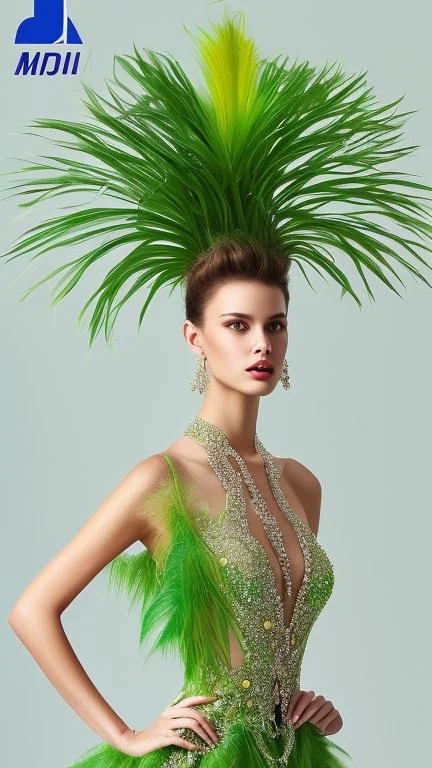 1mannequin, pageant dress, dress inspired by fan palm, pan palm, beautiful, flowing, green, elegant, full body frame, full body, hd, ultra realistic, dress displayed in the mannequin