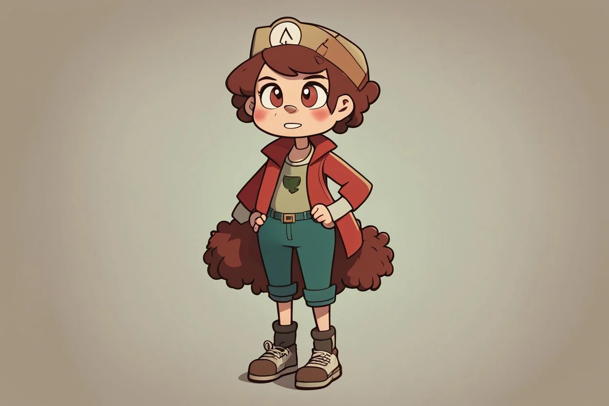 персонаж из вселенной Гравити Фолз, Персонаж женского пола, спортивного телосложения и низкого роста. Цвет кожи персонажа — капучино. Волосы персонажа покрашены в рыжий цвет, зачесаны назад. По текстуре волосы персонажа пушистые. У персонажа есть короткая челка. Глаза у него/нее зелено-карие. Персонаж носит одежду в стиле гаучо. Слово для вдохновения образа персонажа (тут вообще все) — ручей.