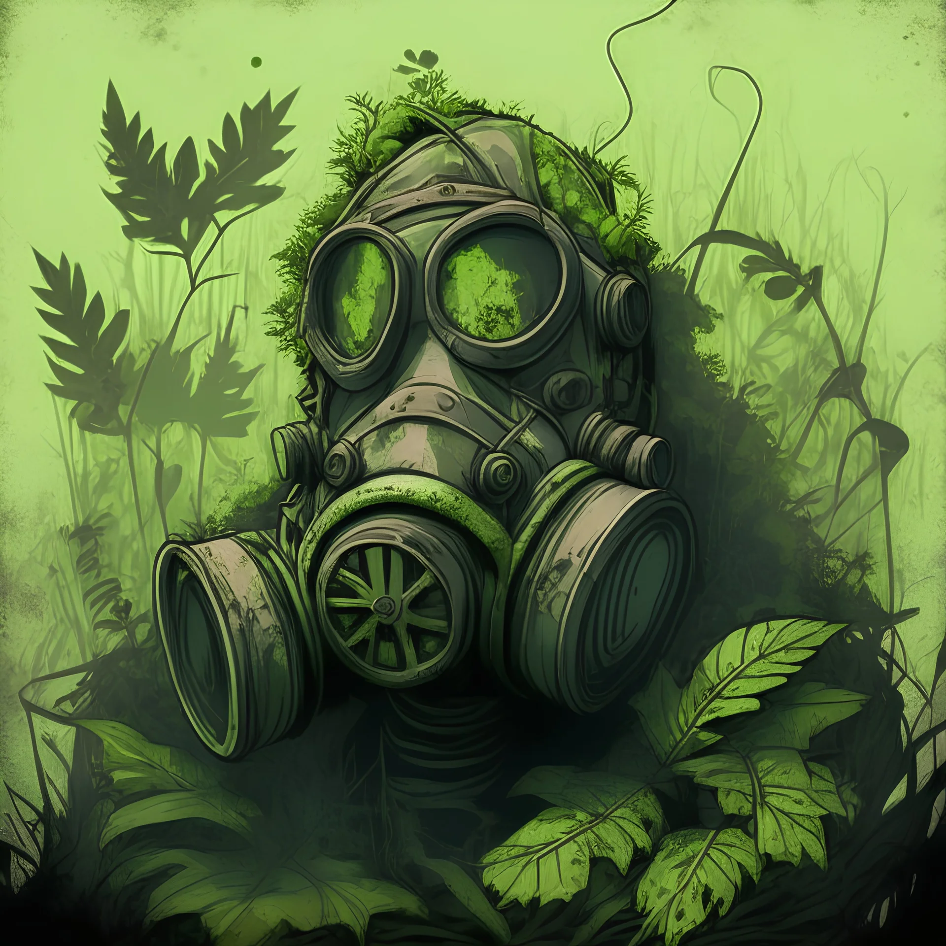 Overgrown, gasmask,comic style