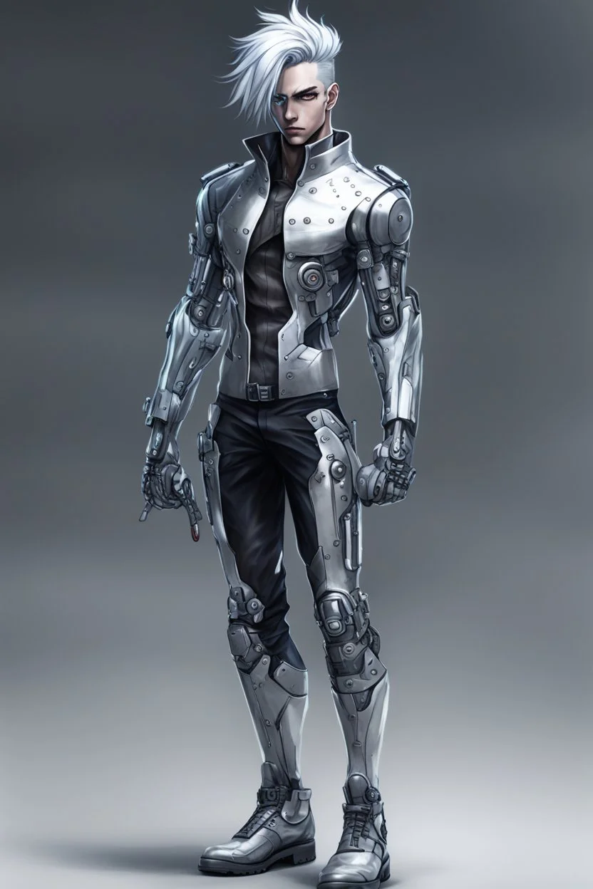 silver skinned anime man cyberpunk full body