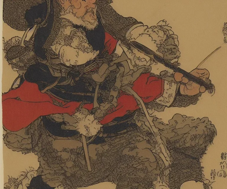  dwarf, fantasy, red beard, axe, detailed armour, by hokusai