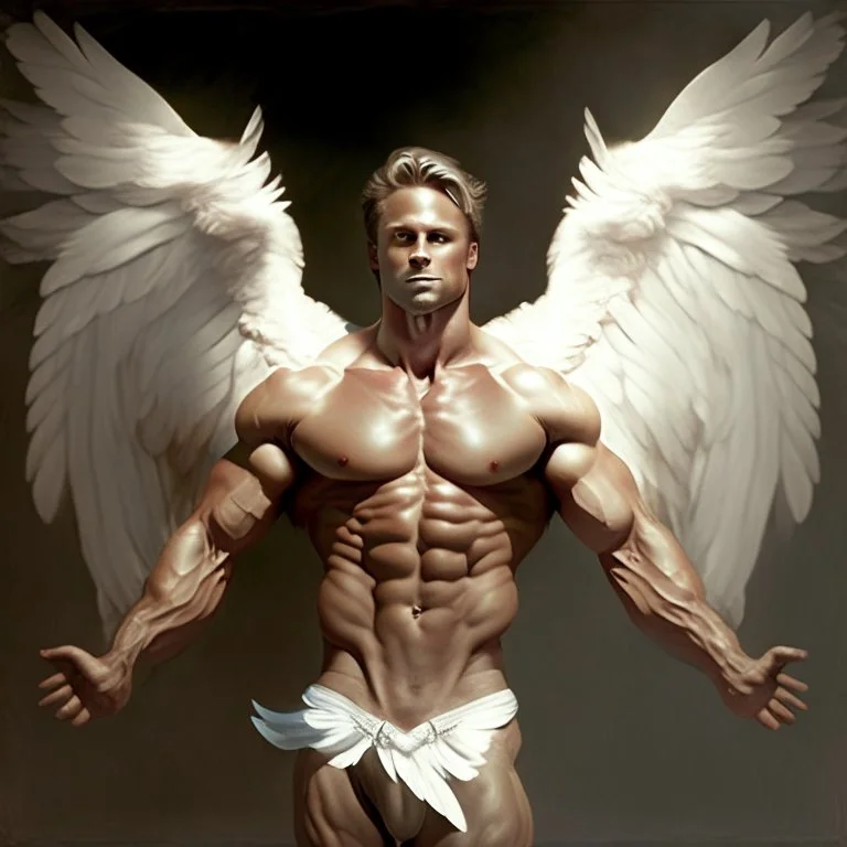 A warren angel with wings and muscles