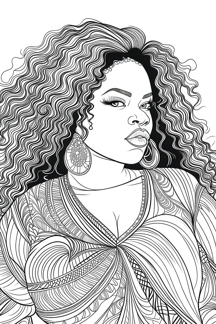 coloring page of black curvy woman